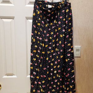 Chava Black Skirt with Red and Yellow Flower -Multicolor Dots  - Size Medium